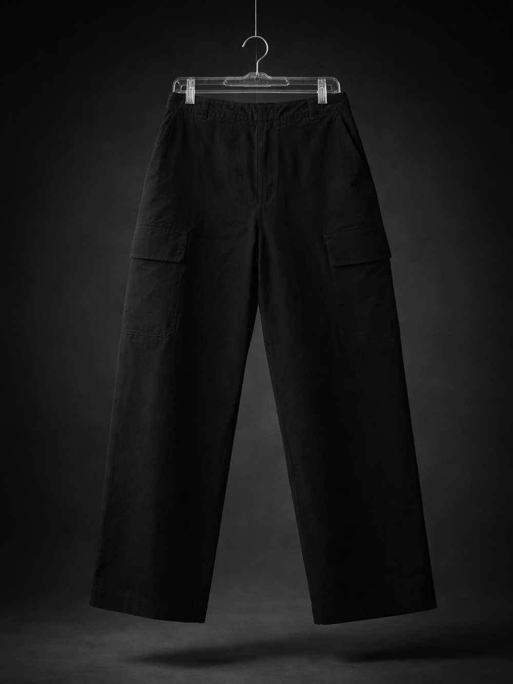 Wide Leg Linen Cargo Pants in Black